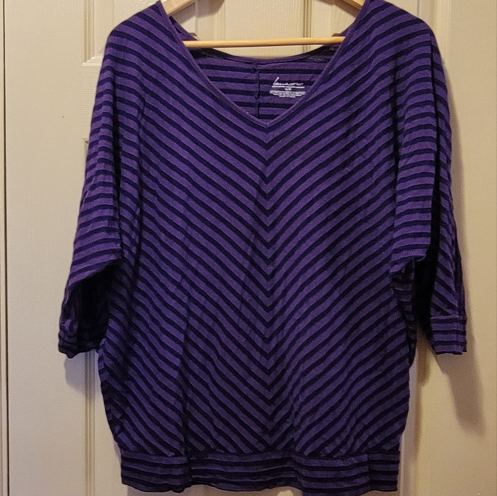 🌻 Lane Bryant Purple Striped Banded Bottom Shirt Size 14/16 Excellent Condition